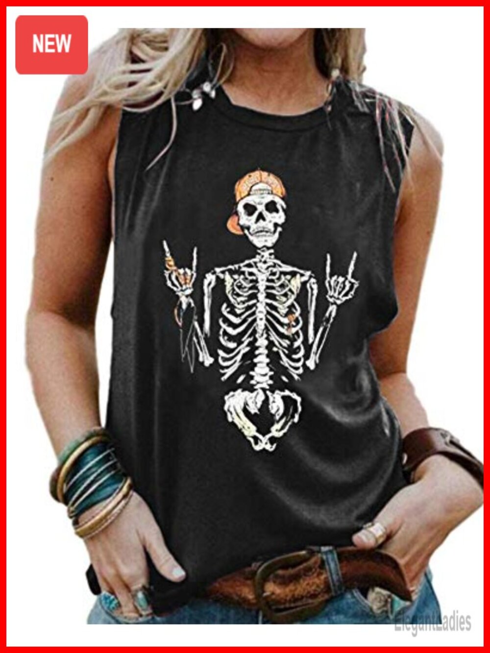 Womens Funny Skull Graphic Tank Top Sleeveless Workout Tee Shirt